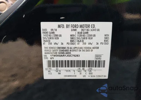 2018 Ford Police Interceptor from USA, damaged, VIN 1FM5K8AR1JGC76283